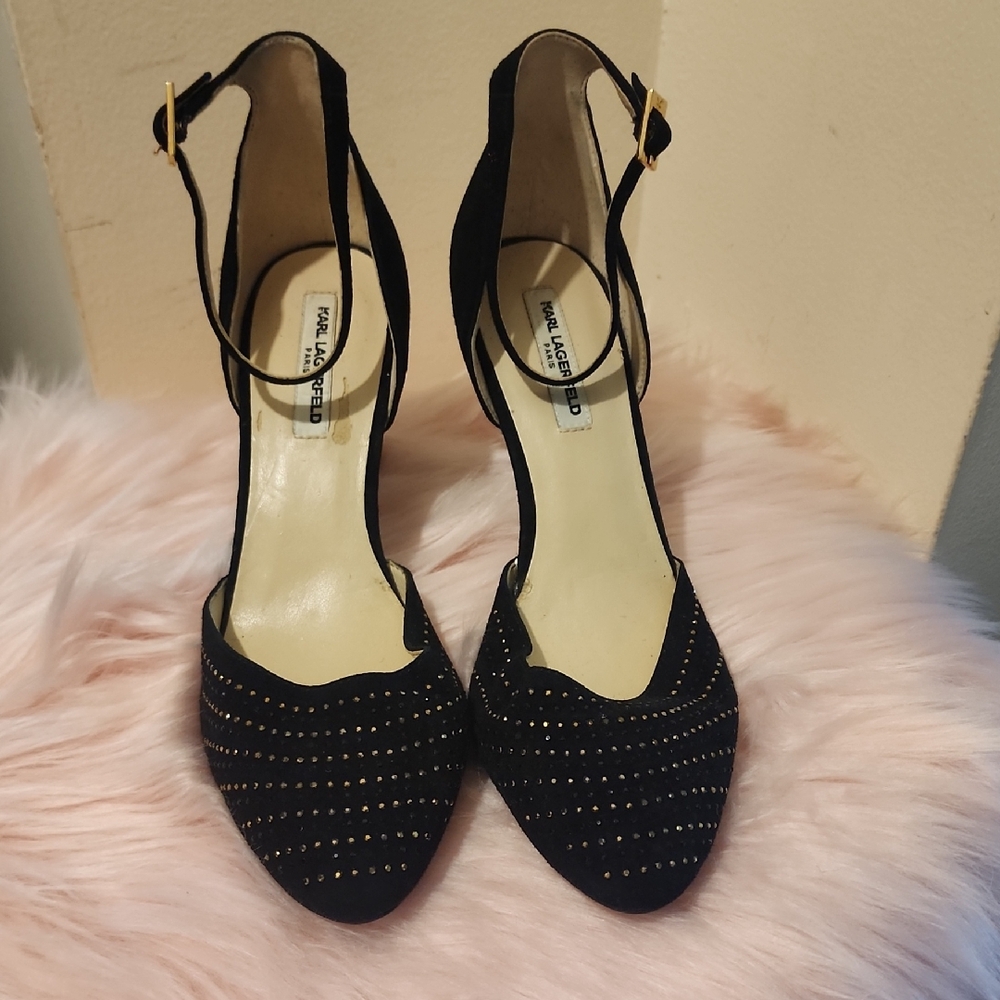 Karl Lagerfeld Black Heels with Gold Accents